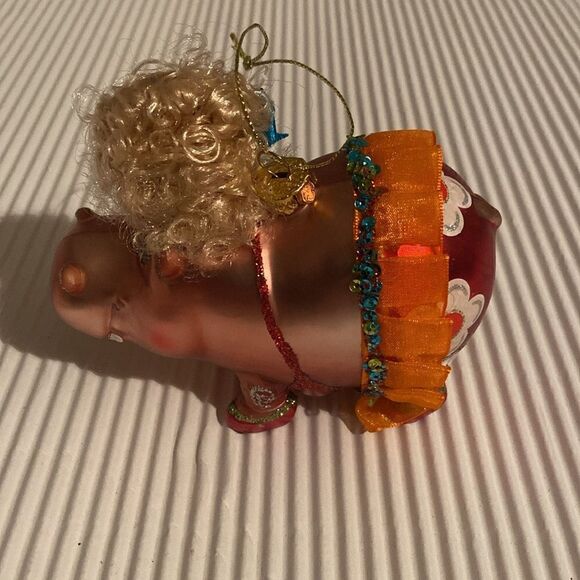 George Home Hippo Ballerina Hand Decorated Mercury Glass Christmas Ornament - Picture 4 of 6